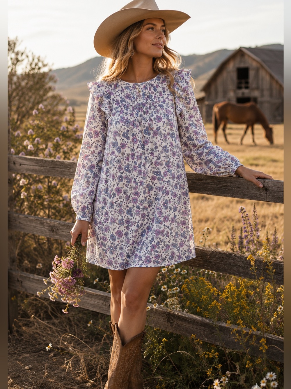 Modcloth Floral Prairie Doll Mini Dress Ruffle Shoulder Purple Blue M NWT
